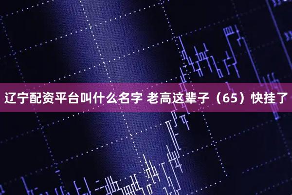 辽宁配资平台叫什么名字 老高这辈子(65)快挂了